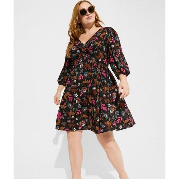 NWT Torrid Mini Rayon Slub Balloon Sleeve Twist Font Dress Size 00 Plus - Picture 1 of 9